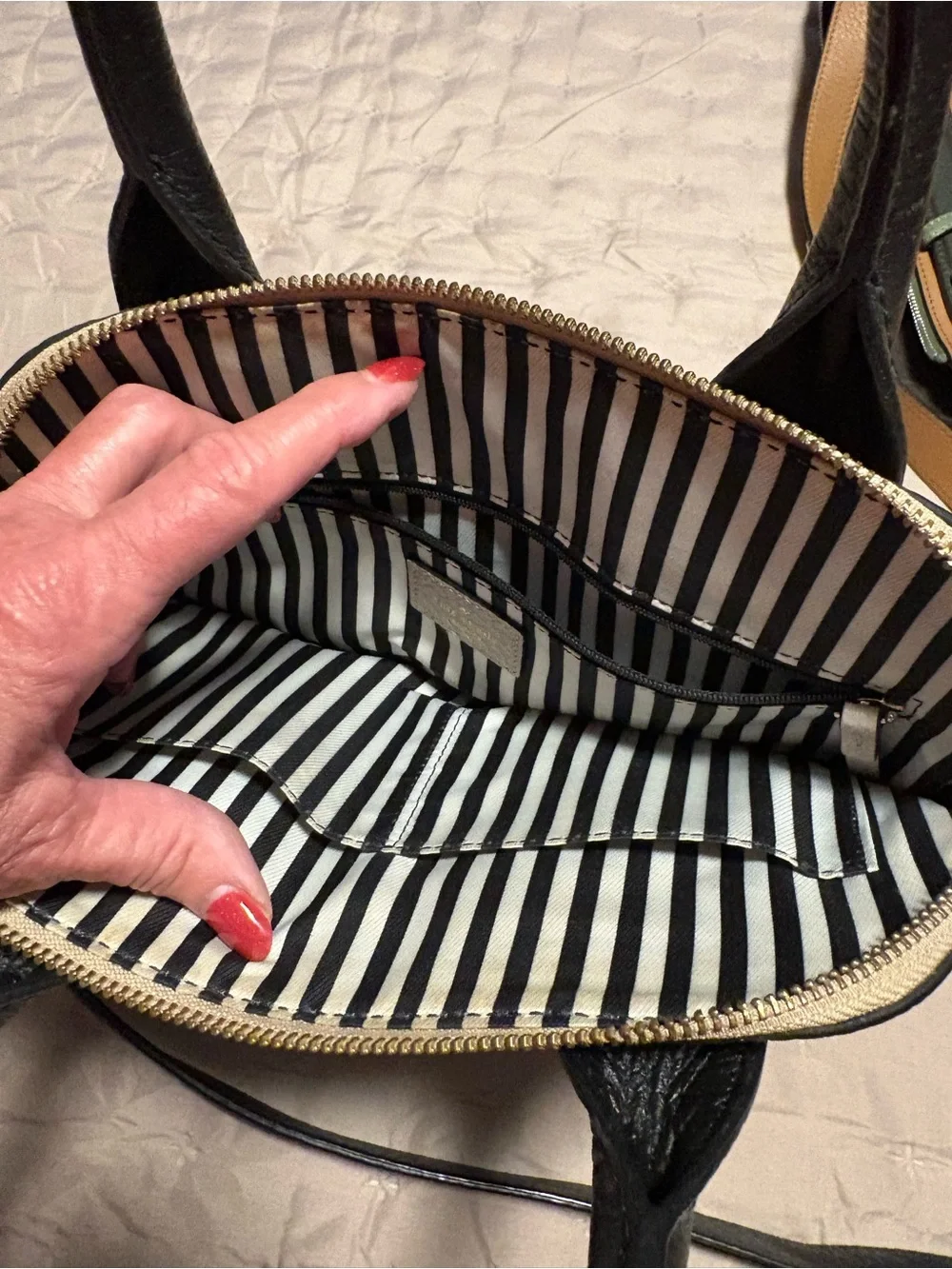 kate spade Two-Tone Black & Cream Pebbled Leather Satchel